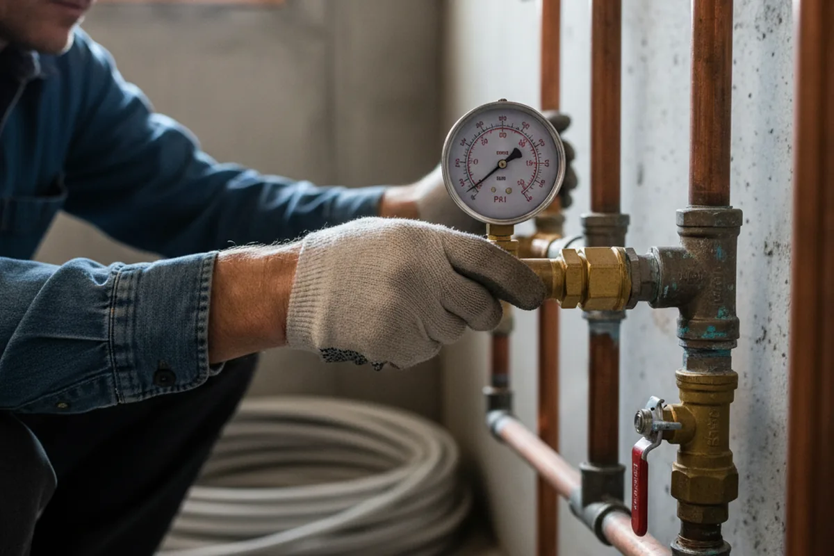 Pressure testing a repaired line during Water Line Repair in Ekron